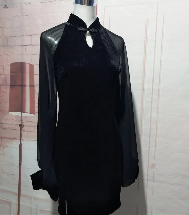 Little Black Dress | Velvet Body Chiffon Sleeves