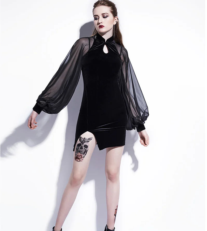 Little Black Dress | Velvet Body Chiffon Sleeves