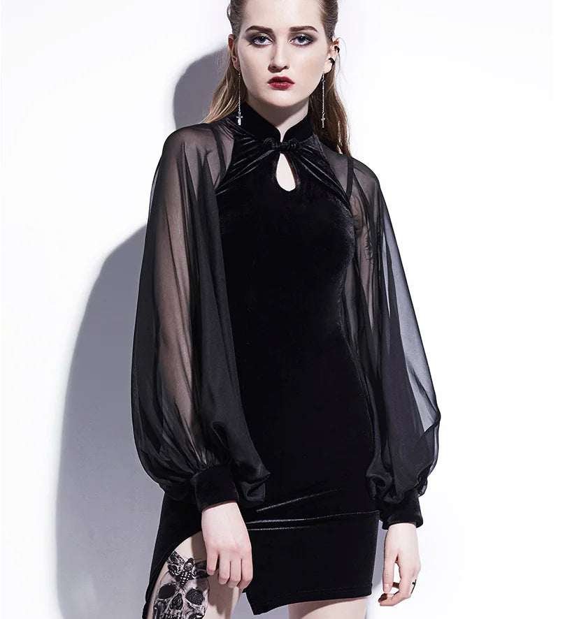 Little Black Dress | Velvet Body Chiffon Sleeves